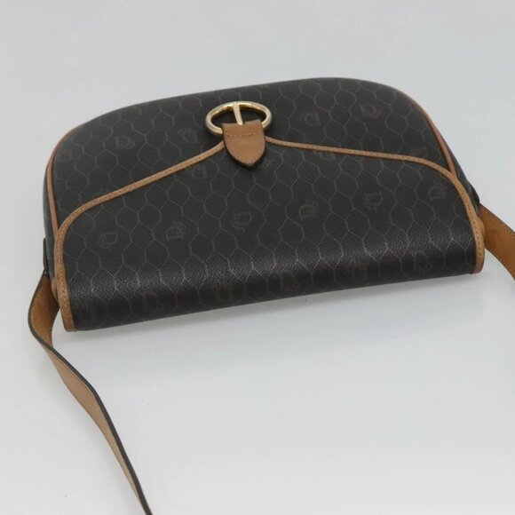 Christian Dior Honeycomb Canvas Shoulder Bag PVC Black Gold Auth - Picture 5 of 15